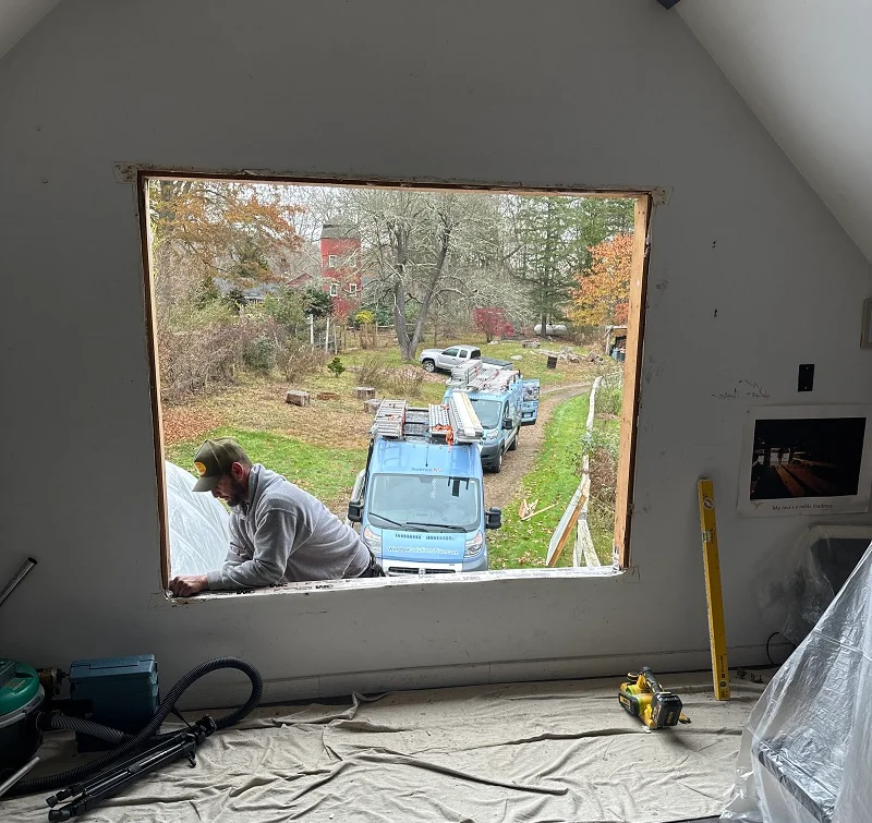 Levelling everything up ready to install the patio door
